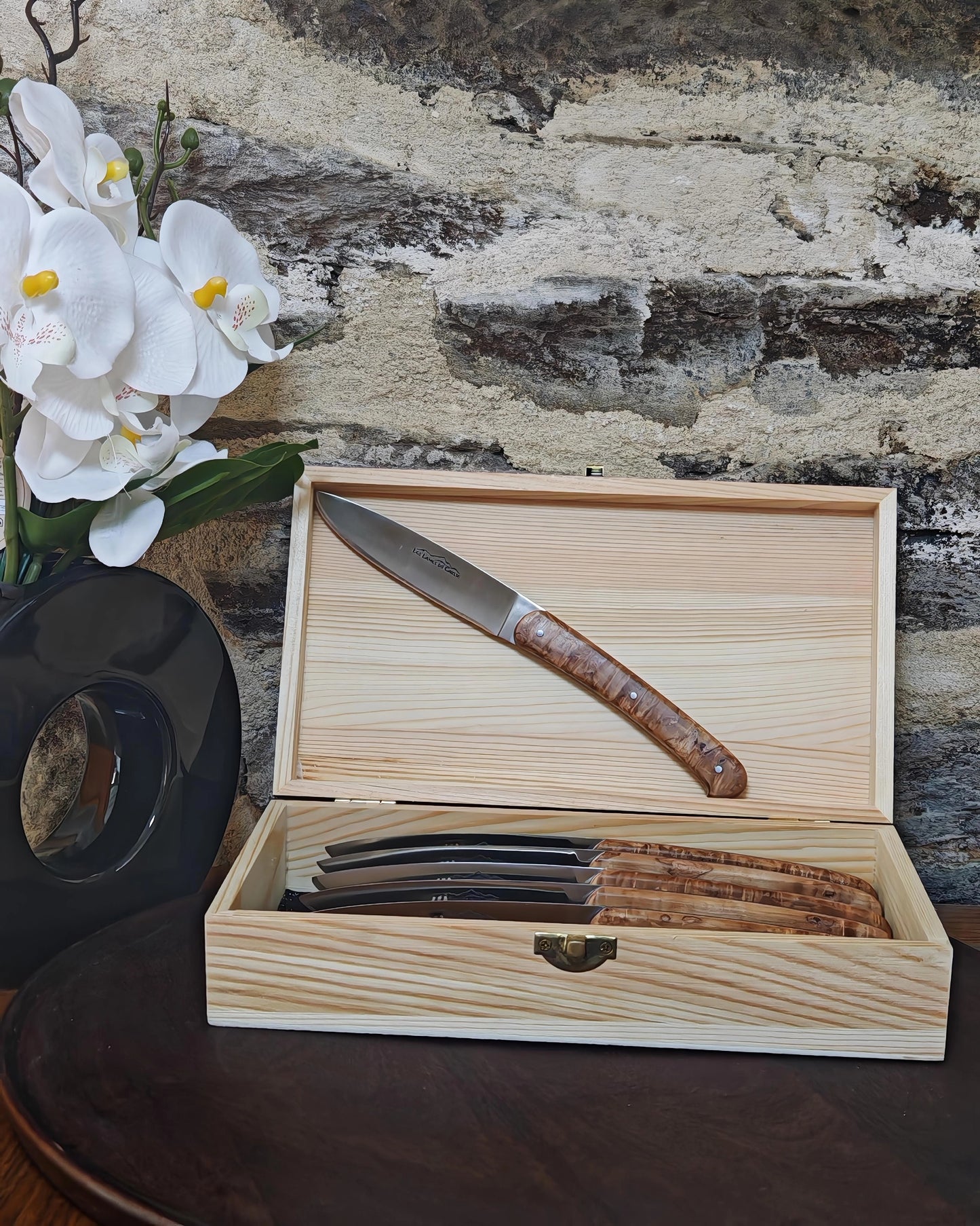 Coffret de 6 Couteaux de Table - Bouleau Madré